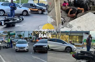Colisão entre carro e motos deixa dois feridos na avenida Homero, em Teresina (Foto: Conecta Piauí)