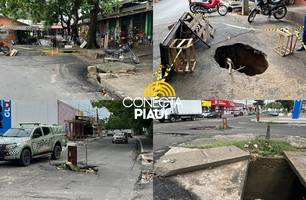 Crateras se abrem após fortes chuvas em diferentes pontos da zona Sul de Teresina (Foto: Conecta Piauí)