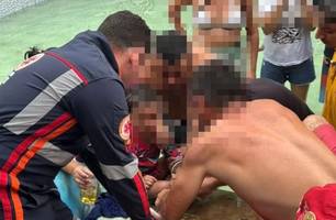 Criança de 4 anos prende braço em boquilha de piscina e é resgatada em Cocal (Foto: Reprodução/Blog do Coveiro)