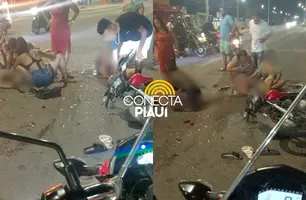 Motocicleta com três ocupantes bate gravemente em carro na zona Norte de Teresina (Foto: Reprodução)