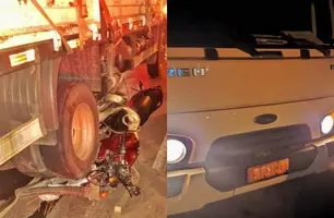 Motociclista é arrastado por mais de 15 metros após colidir com caminhão em Amarante (Foto: Reprodução/Diogo Costa)