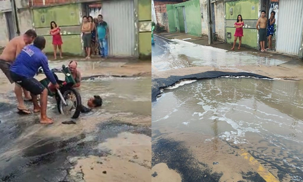 Motociclista perde controle e cai com moto dentro de poça d'água no litoral do Piauí