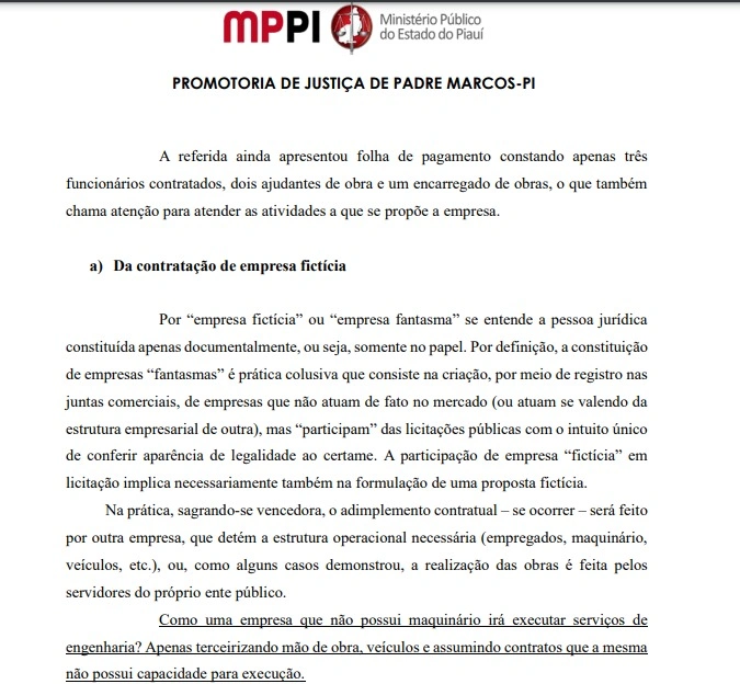 MPPI denunciou prefeito, servidores da prefeitura e representante de empresa