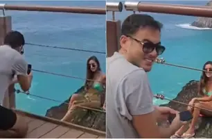 Mulher é filmada invadindo área de risco em Fernando de Noronha para tirar fotos (Foto: Reprodução)
