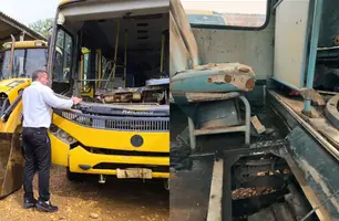 Prefeito de Curimatá expõe ônibus escolares sucateados deixados pela antiga gestão (Foto: Reprodução)