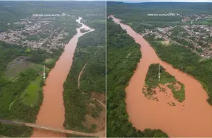 Rio Parnaíba enche com as chuvas em Ribeiro Gonçalves e impressiona moradores (Foto: Arnalson)