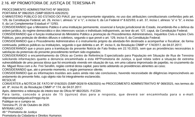 Caso de idosa moradora de rua que dorme em papelões em Teresina para na justiça