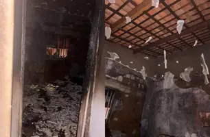 Corpo de Bombeiros controla incêndio dentro de casa em Oeiras; gato foi resgatado (Foto: Reprodução)