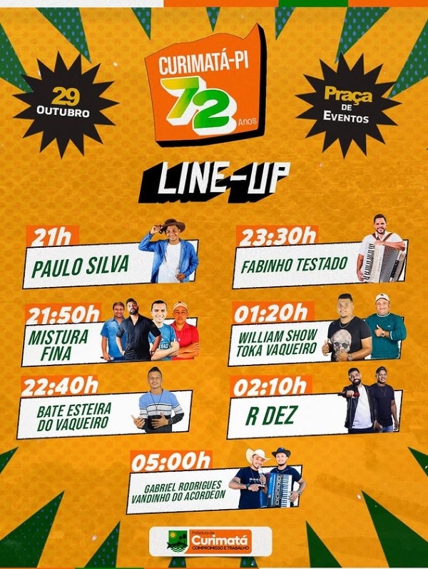Curimatá celebra 72 anos com shows e programação especial na Praça de Eventos