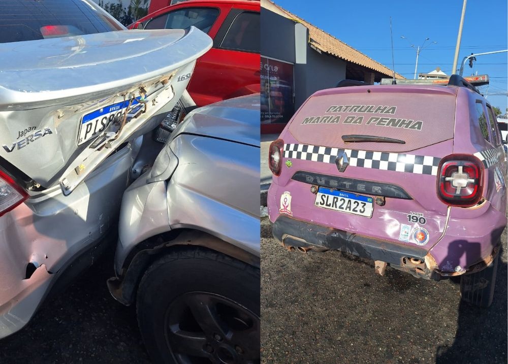 Engavetamento: carro colide em viatura da Patrulha Maria da Penha em Parnaíba