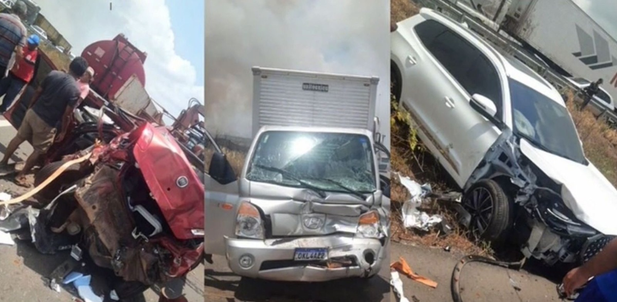 Engavetamento com 14 veículos deixa cinco feridos na BR-135, em Bacabeira (MA)