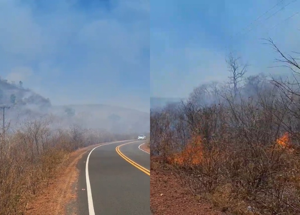 Incêndio de grandes proporções atinge serra entre Valença do Piauí e Pimenteiras