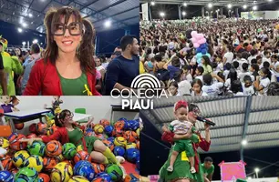 Ivanária Sampaio celebra alegria das crianças em evento no ginásio de Esperantina (Foto: Reprodução)
