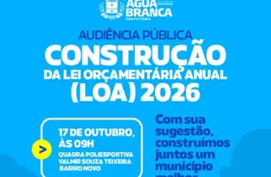 LOA 2026: Prefeitura de Água Branca convoca população para debater investimentos (Foto: Reprodução)