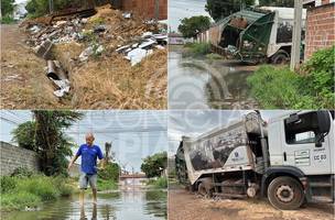 Moradores denunciam abandono e caminhão do lixo atola na zona Norte de Teresina (Foto: Conecta Piauí)