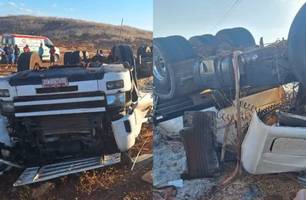 Motorista morre e esposa fica ferida após carreta tombar na PI-245, em Vera Mendes (Foto: Reprodução)