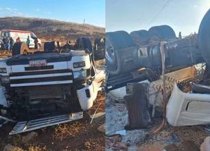 Motorista morre e esposa fica ferida após carreta tombar na PI-245, em Vera Mendes