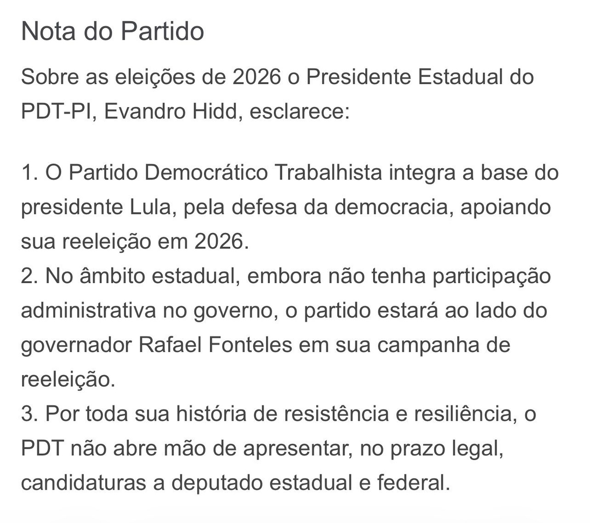 Nota do partido
