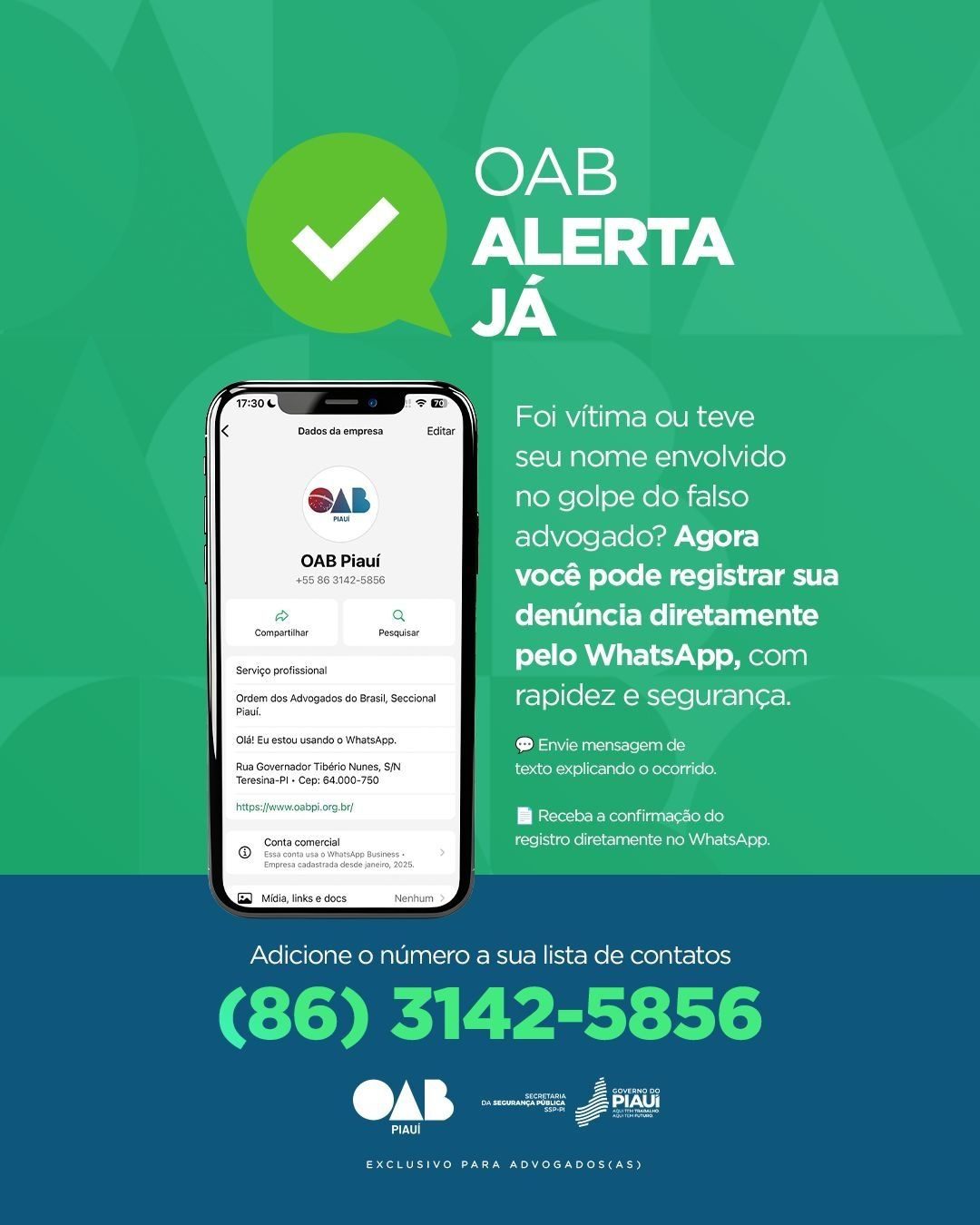 OAB-PI e SSP lançam canal para denúncias do golpe do falso advogado
