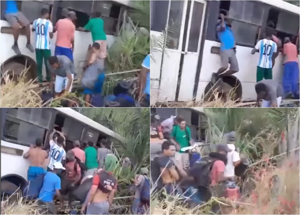 Ônibus com cortadores de cana sai da pista e invade matagal na PI-112, em União