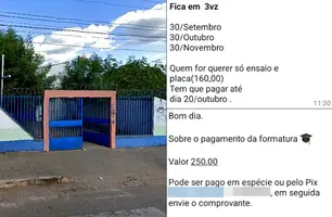 Pais denunciam cobrança de até R$ 360 por formatura em escola pública de Teresina (Foto: Reprodução)
