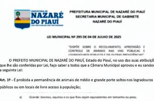 Prefeitura de Nazaré do Piauí inicia apreensão de animais soltos em vias públicas (Foto: Reprodução) Prefeitura de Nazaré do Piauí inicia apreensão de animais soltos em vias públicas (Foto: Reprodução)
