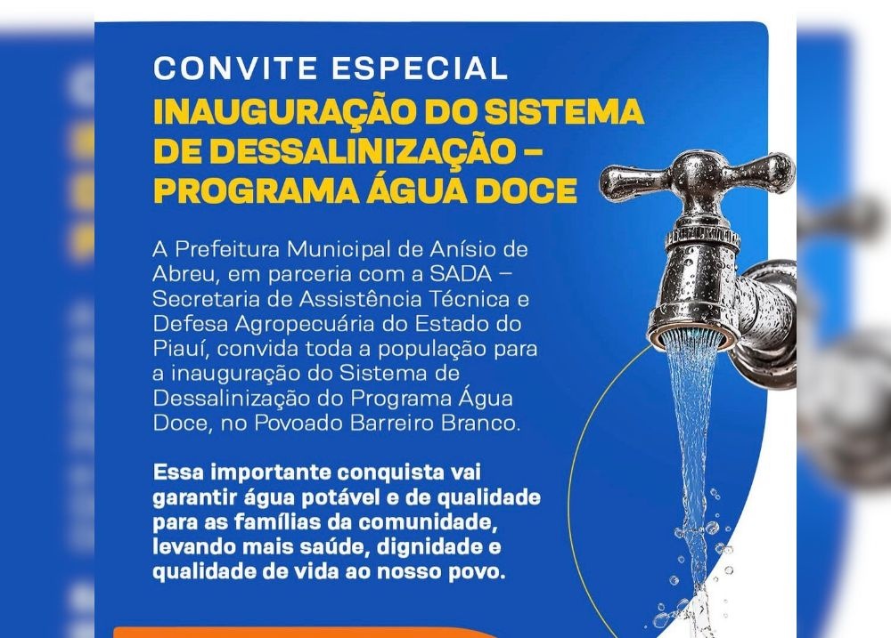 Programa Água Doce: Prefeitura de vai inaugurar sistema de dessalinização