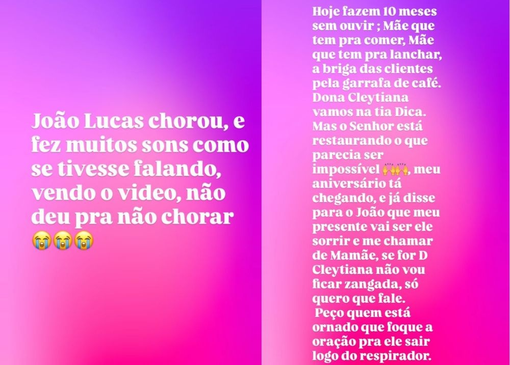 Publicação da mãe, Cleytiana Campelo