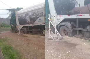 Sem manutenção, até caminhão do lixo atola em rua de Teresina (Foto: Reprodução)