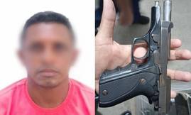 Suspeito é detido com arma de uso restrito no centro comercial de Campo Maior (Foto: Divulgação/PMPI)