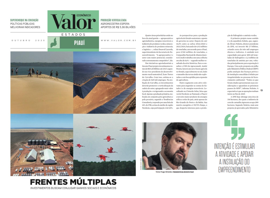 Valor Econômico destaca papel do Piauí na atração de investimentos