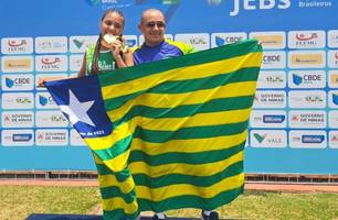 Yasmin Cruz conquista ouro no salto e lidera ranking nacional dos Jogos Escolares (Foto: Ascom Secepi) Yasmin Cruz conquista ouro no salto e lidera ranking nacional dos Jogos Escolares (Foto: Ascom Secepi)