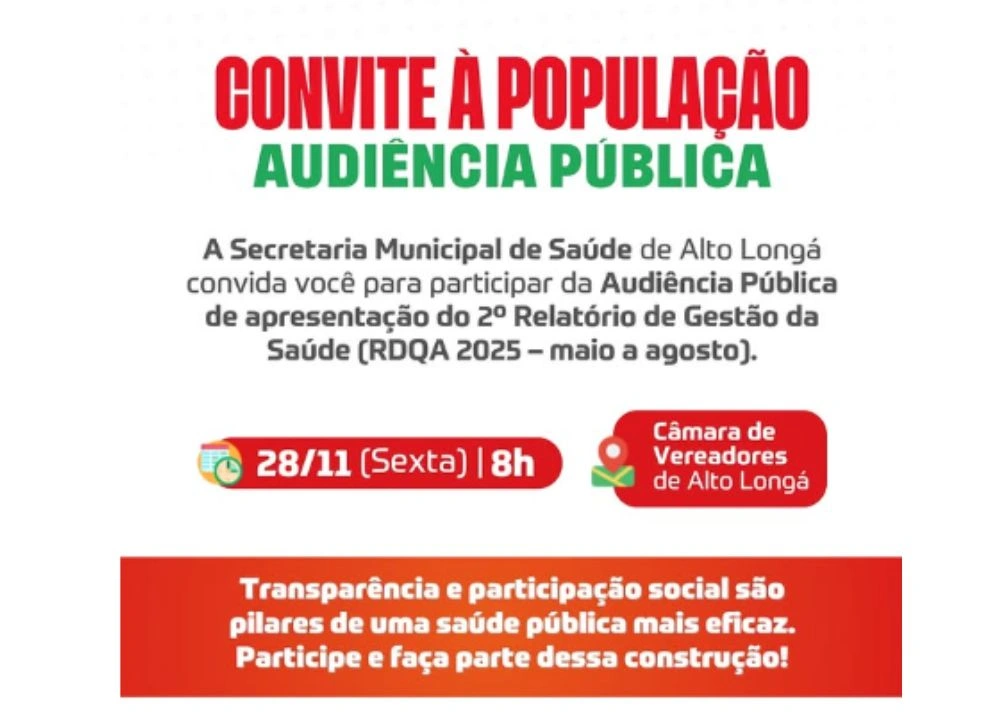 Alto Longá convoca população para audiência pública sobre Gestão da Saúde