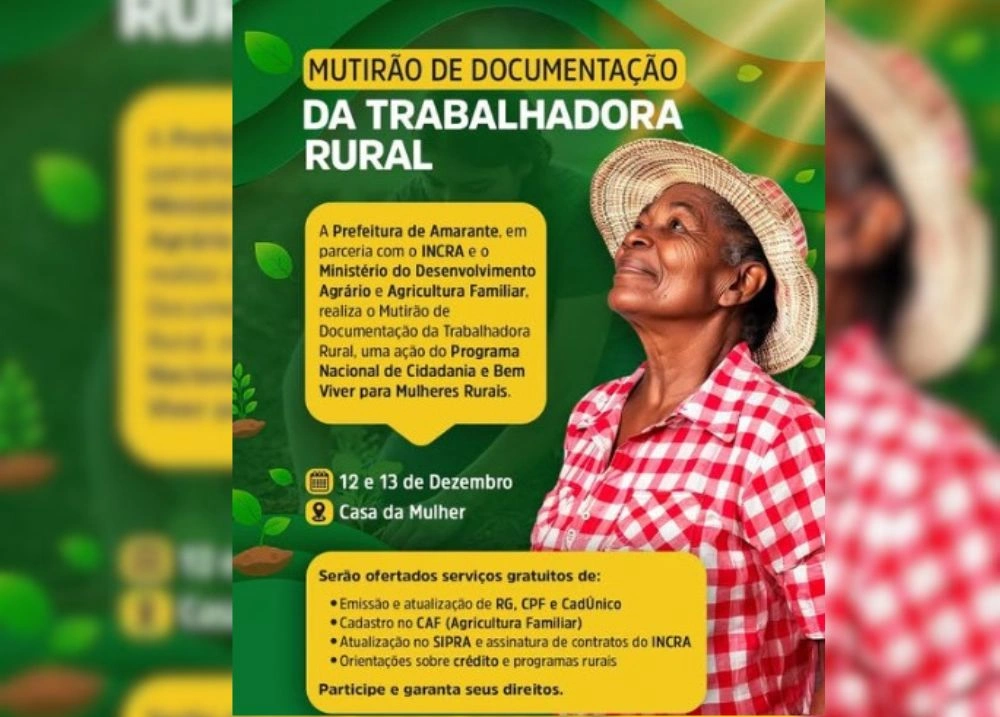Amarante vai realizar Mutirão de Documentação da Trabalhadora Rural