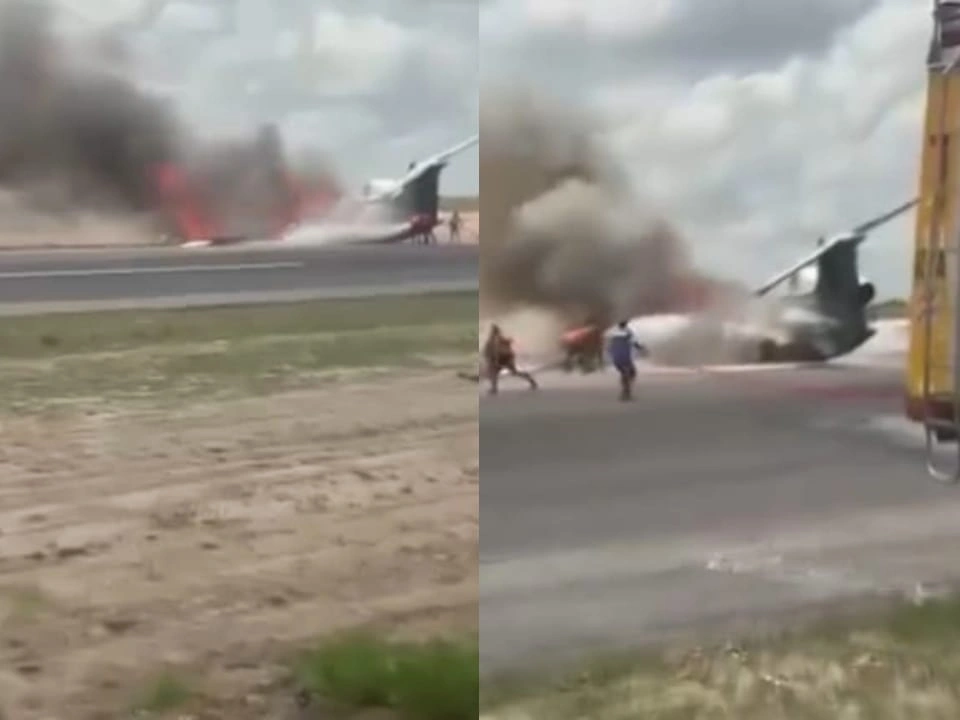 Avião da Embraer pega fogo após pouso com membros do governo congolês