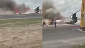 Avião da Embraer pega fogo após pouso com membros do governo congolês (Foto: Reprodução)