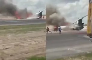 Avião da Embraer pega fogo após pouso com membros do governo congolês (Foto: Reprodução)