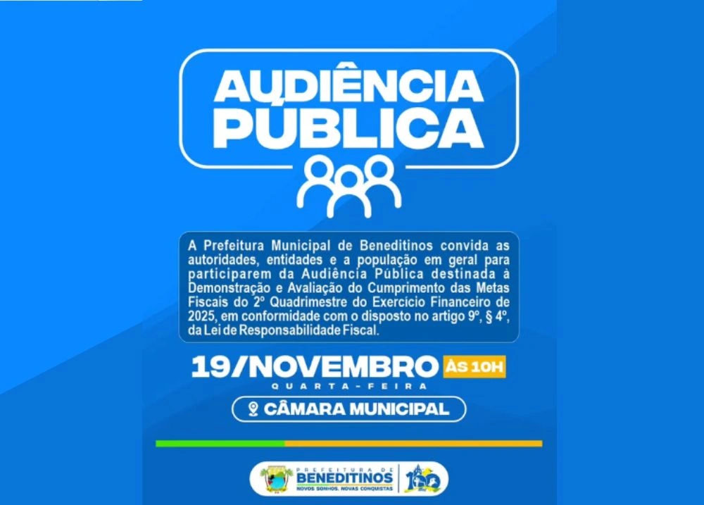 Beneditinos convida população e autoridades para audiência sobre metas fiscais