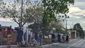 Carro tomba na BR-316 após viaduto do Lourival Parente na manhã desta quinta (Foto: Imagens enviadas ao Conecta Piauí)