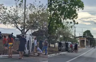 Carro tomba na BR-316 após viaduto do Lourival Parente na manhã desta quinta (Foto: Imagens enviadas ao Conecta Piauí)