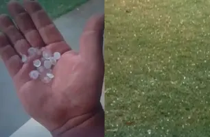 Chuva de granizo surpreende moradores de Baixa Grande do Ribeiro, no Sul do Piauí (Foto: Reprodução)