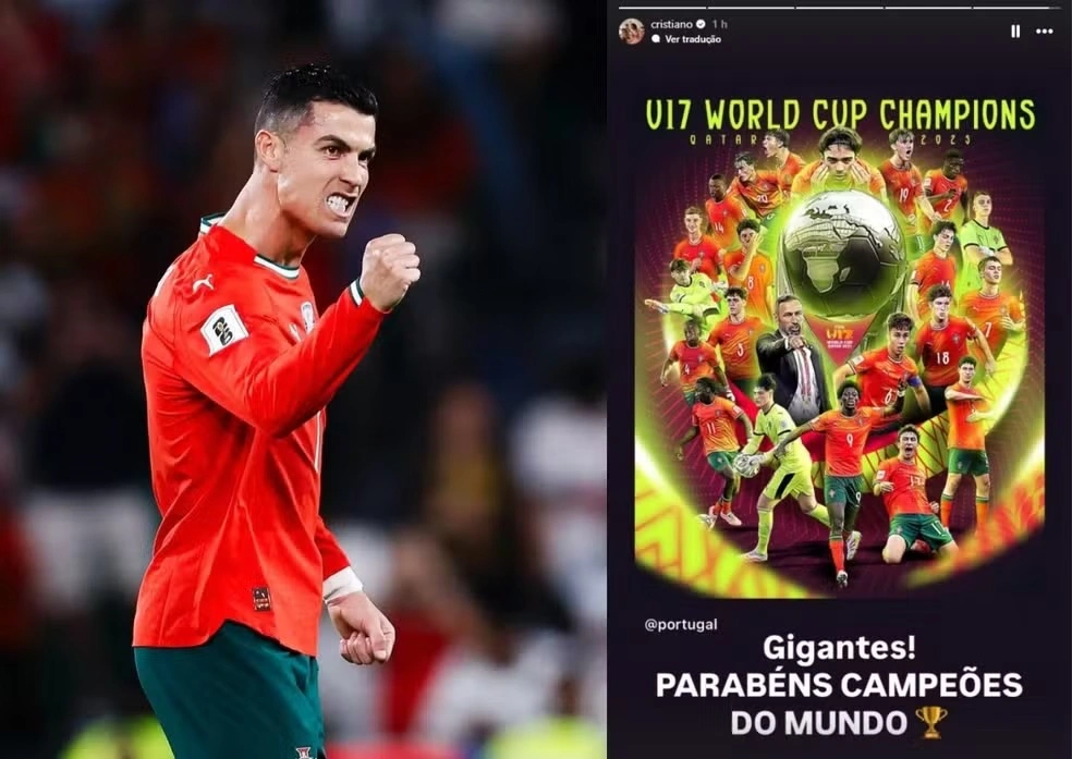 Cristiano Ronaldo parabeniza Portugal por título no Mundial Sub-17