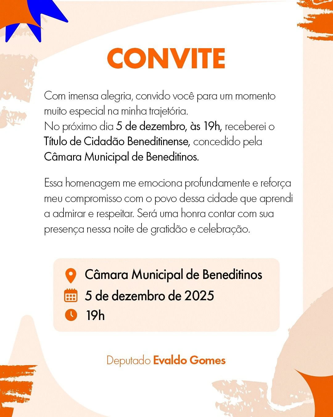 Deputado Evaldo Gomes promove encontro após homenagem em Beneditinos