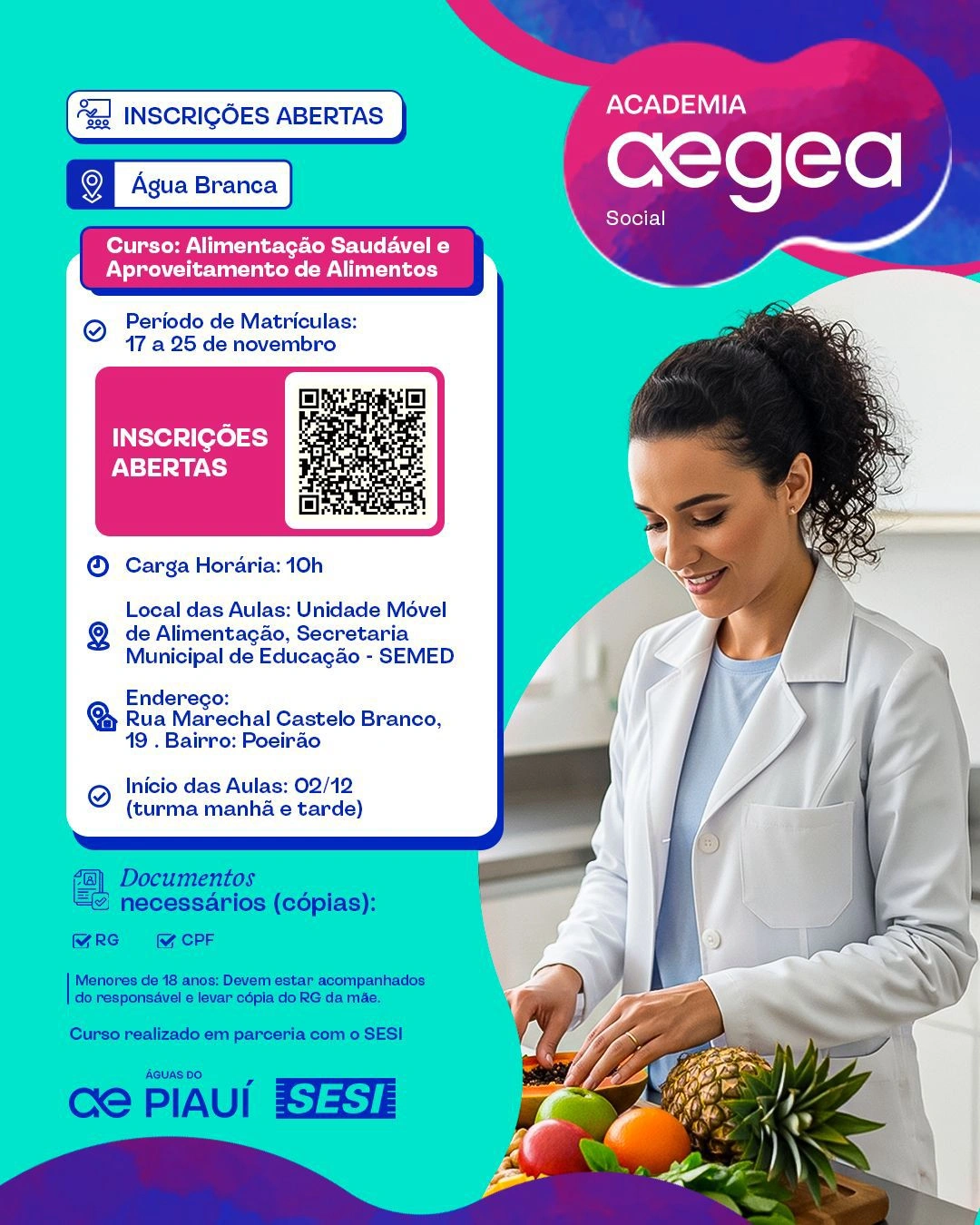 Em Água Branca: Águas do Piauí e SESI abrem inscrições para curso gratuito