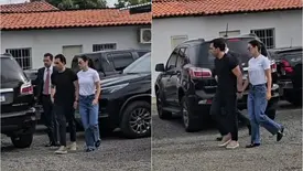 Empresário Danillo Coelho e Thayres Leite chegam ao DRACO para prestar depoimento (Foto: Reprodução)