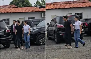 Empresário Danillo Coelho e Thayres Leite chegam ao DRACO para prestar depoimento (Foto: Reprodução)