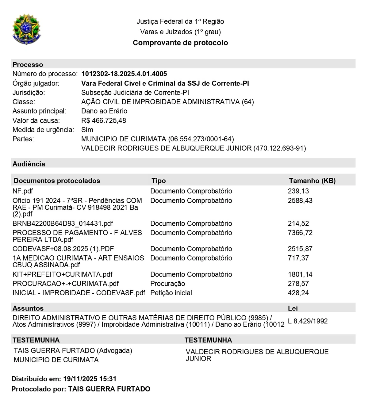 Ex-prefeito Valdecir Jr deixou dívida previdenciária de R$ 5,8 milhões em Curimatá