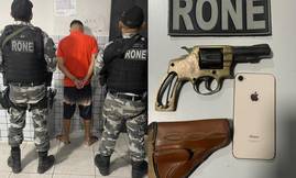 Homem é preso com revólver após tentar fugir da polícia na zona Norte de Teresina (Foto: Divulgação/RONE)