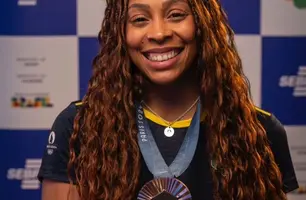 Medalhista Olímpica nos Jogos Olímpicos de Verão 2024, Lorrane Oliveira palestra na final do CGO (Foto: Reprodução/ Redes Sociais)