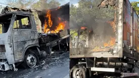 Mesmo após ação dos Bombeiros, caminhão segue em chamas na BR-316, em Teresina (Foto: Reprodução)